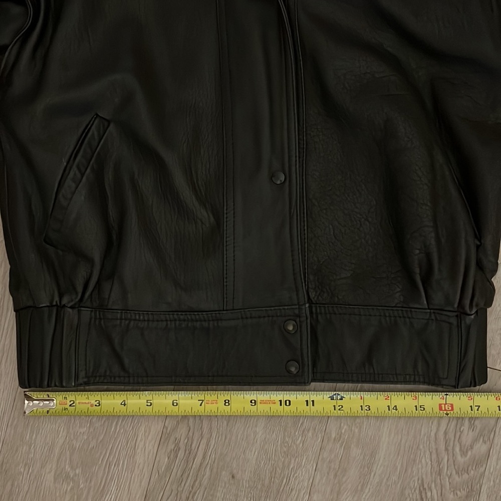 OVERSIZED BOMBER JACKET 80s MAGLIA like HAILEY BEIBER'S Leather Black VINTAGE - Picture 15 of 16